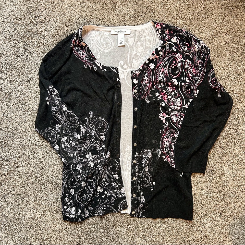 White House Black Market Floral Cardigan- Size Large